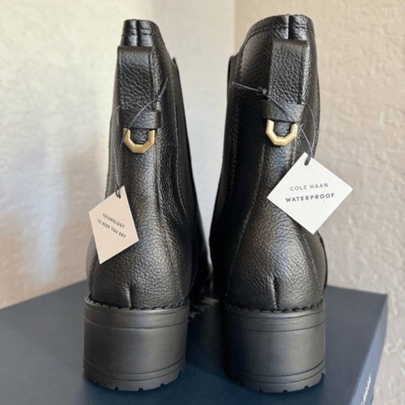 Cole Haan Camea Waterproof Leather Combat Boot,  Block Heel Black, Size 9.5 NWT - Picture 8 of 16